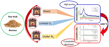 Graphical abstract: Atmosphere-dependent synthesis and crystallization behavior of silica nanoparticles derived from rice husk biomass