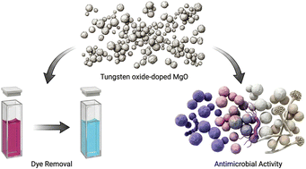 Graphical abstract: Dual functionality of tungsten oxide-doped magnesium oxide nanoparticles for organic dye adsorption and antimicrobial activity