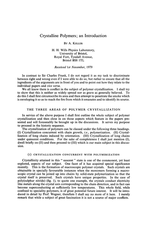 Crystalline polymers; an introduction