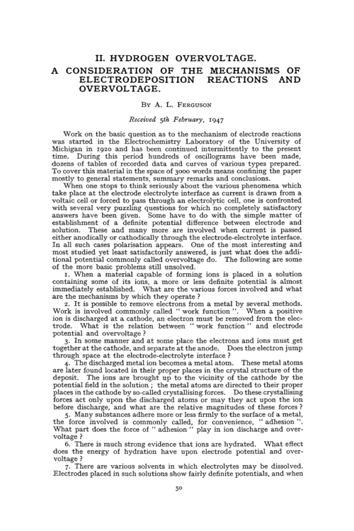 II. Hydrogen overvoltage. A consideration of the mechanisms of electrodeposition reactions and overvoltage