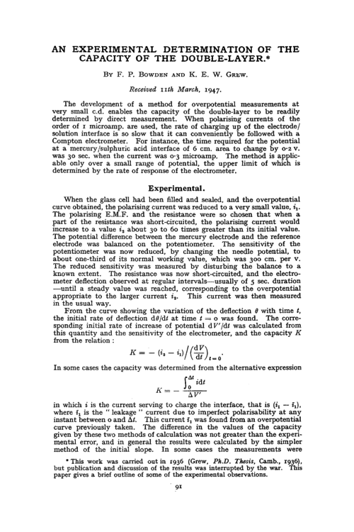 An experimental determination of the capacity of the double-layer