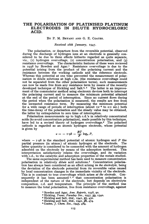The polarisation of platinised platinum electrodes in dilute hydrochloric acid