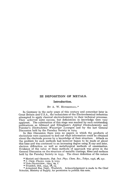 III Deposition of metals. Introduction