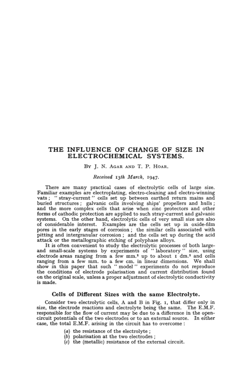 The influence of change of size in electrochemical systems