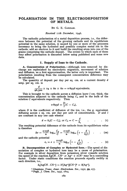 Polarisation in the electrodeposition of metals
