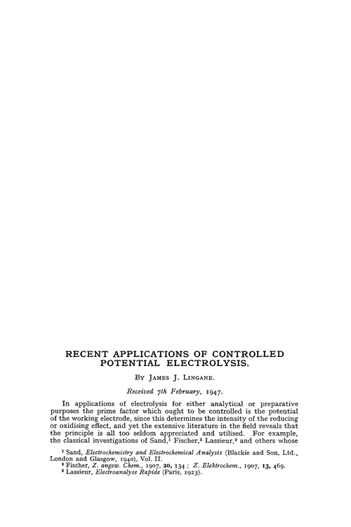 Recent applications of controlled potential electrolysis