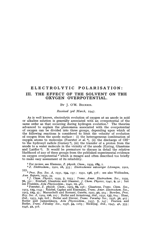 Electrolytic polarisation: III. The effect of the solvent on the oxygen overpotential