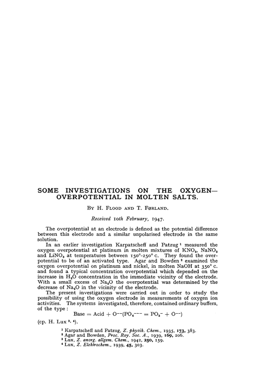 Some investigations on the oxygen—overpotential in molten salts
