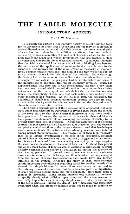 The labile molecule. Introductory Address