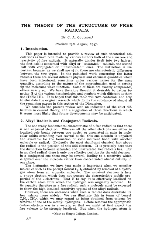 The theory of the structure of free radicals