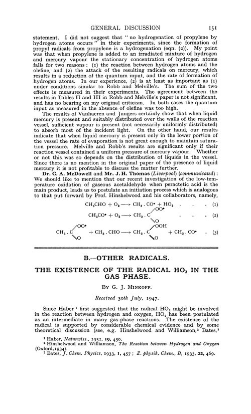 B.—Other radicals. The existence of the radical HO2 in the gas phase