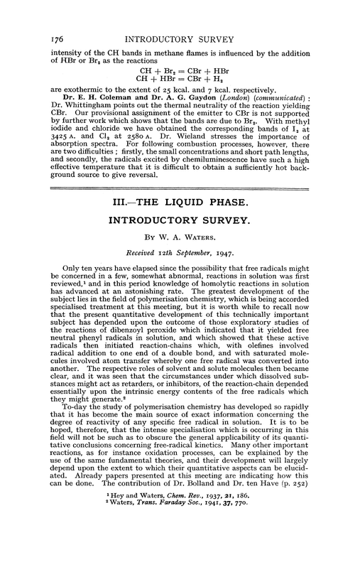 The liquid phase. Introductory survey