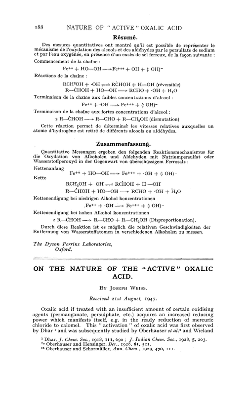 On the nature of the “active” oxalic acid