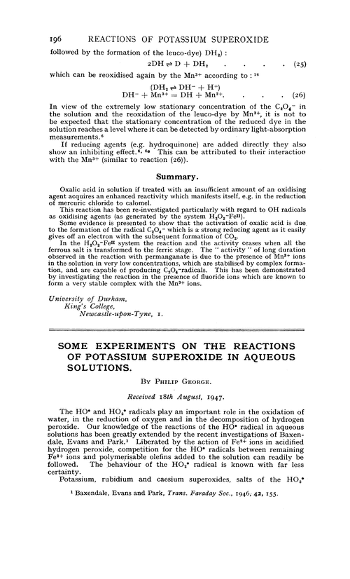 Some experiments on the reactions of potassium superoxide in aqueous solutions