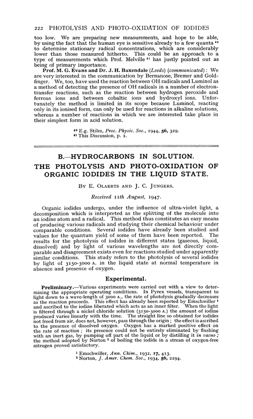 B.—Hydrocarbons in solution. The photolysis and photo-oxidation of organic iodides in the liquid state