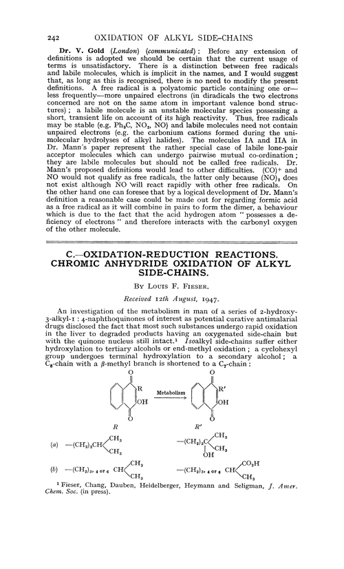 C.—Oxidation-reduction reactions. Chromic anhydride oxidation of alkyl side-chains