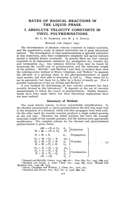 Rates of radical reactions in the liquid phase.