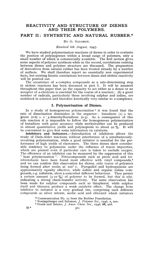 Reactivity and structure of dienes and their polymers. Part II: synthetic and natural rubber
