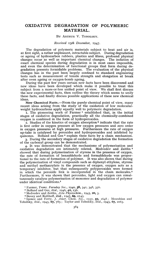 Oxidative degradation of polymeric material