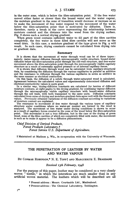 The penetration of leather by water and water vapour