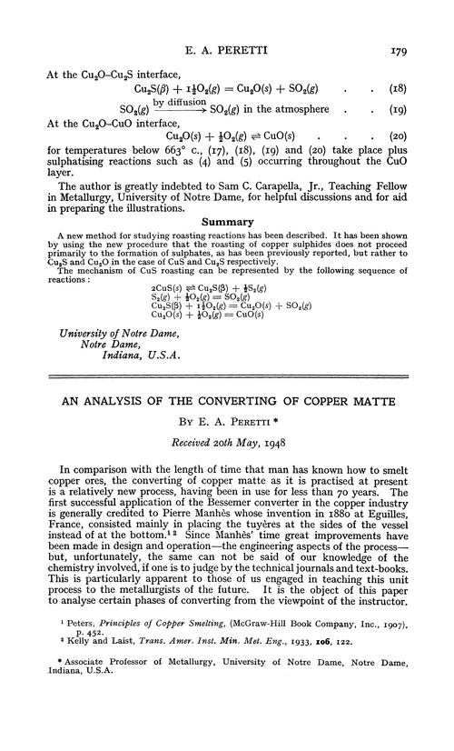 An analysis of the converting of copper matte