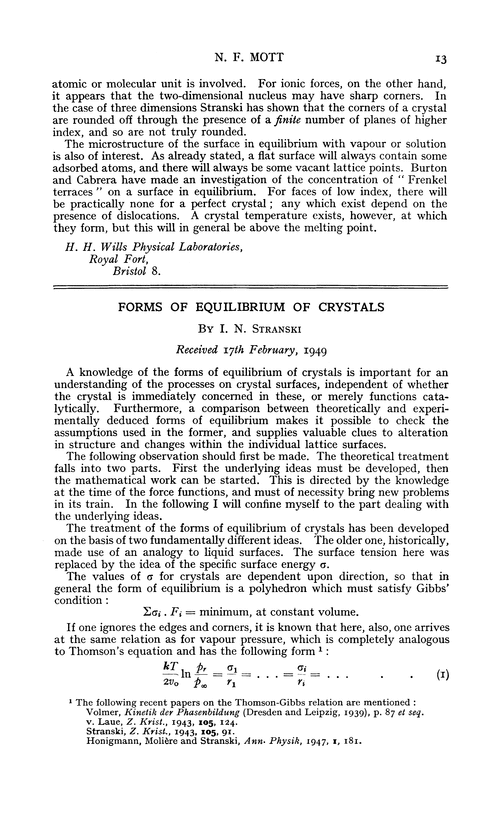 Forms of equilibrium of crystals