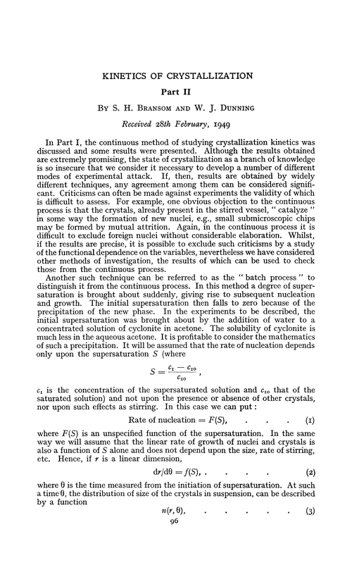 Kinetics of crystallization. Part II