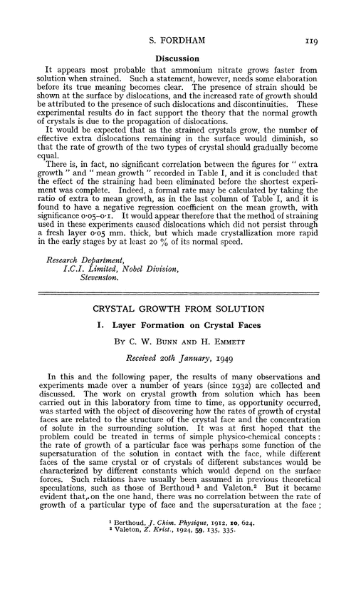 Crystal growth from solution. I. Layer formation on crystal faces