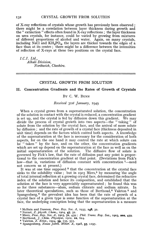 Crystal growth from solution. II. Concentration gradients and the rates of growth of crystals