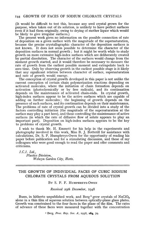 The growth of individual faces of cubic sodium chlorate crystals from aqueous solution