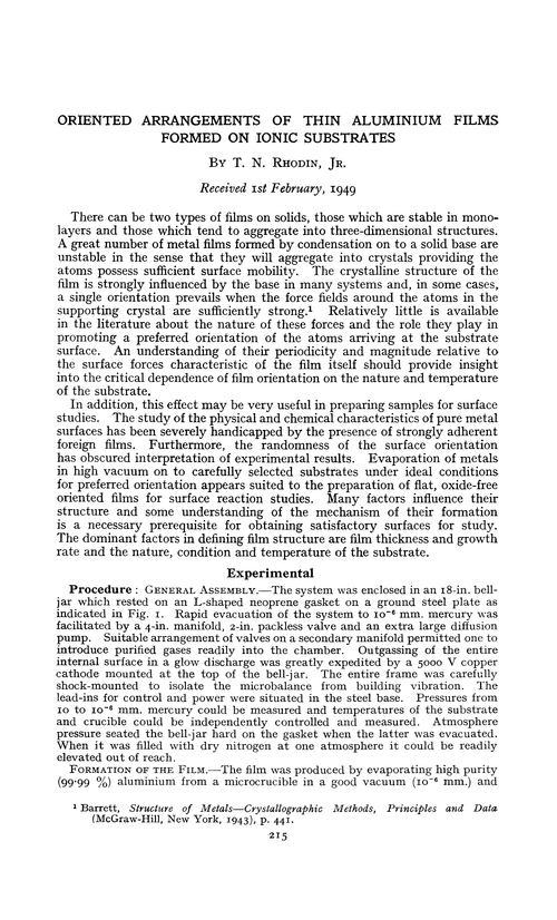 Oriented arrangements of thin aluminium films formed on ionic substrates