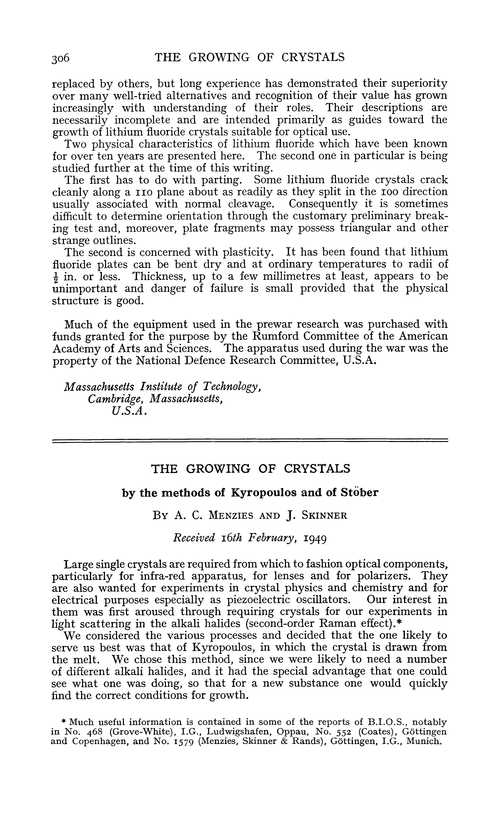 The growing of crystals by the methods of Kyropoulos and of Stöber
