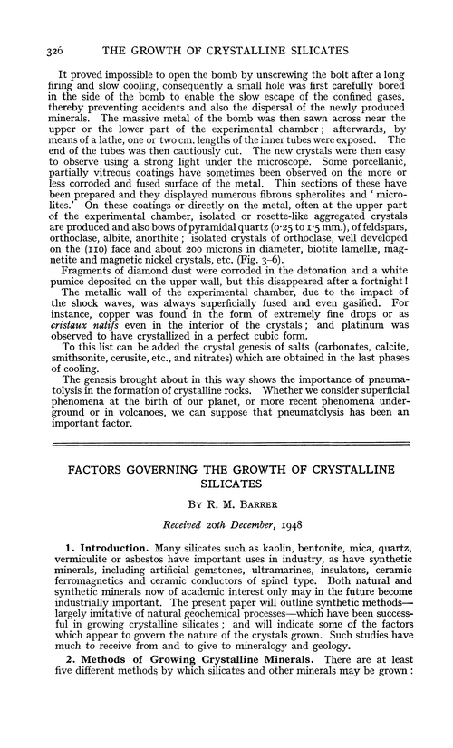 Factors governing the growth of crystalline silicates