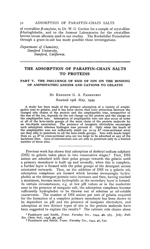 The adsorption of paraffin-chain salts to proteins. Part V. The influence of size of ion on the binding of amphipathic anions and cations to gelatin