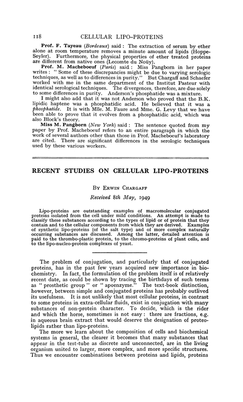 Recent studies on cellular lipo-proteins