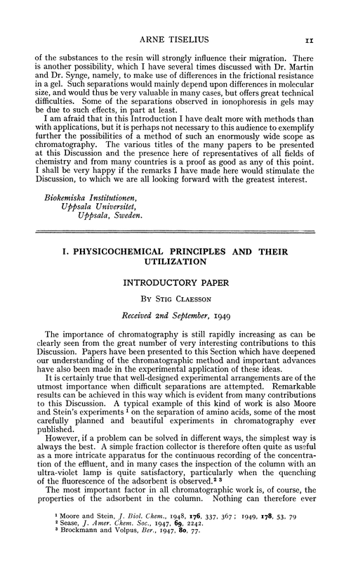 I. Physicochemical principles and their utilization. Inroductory paper