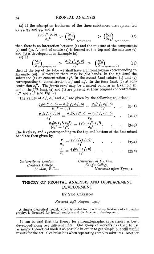 Theory of frontal analysis and displacement development