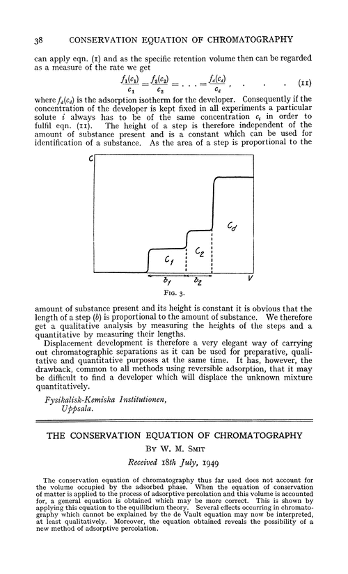 The conservation equation of chromatography
