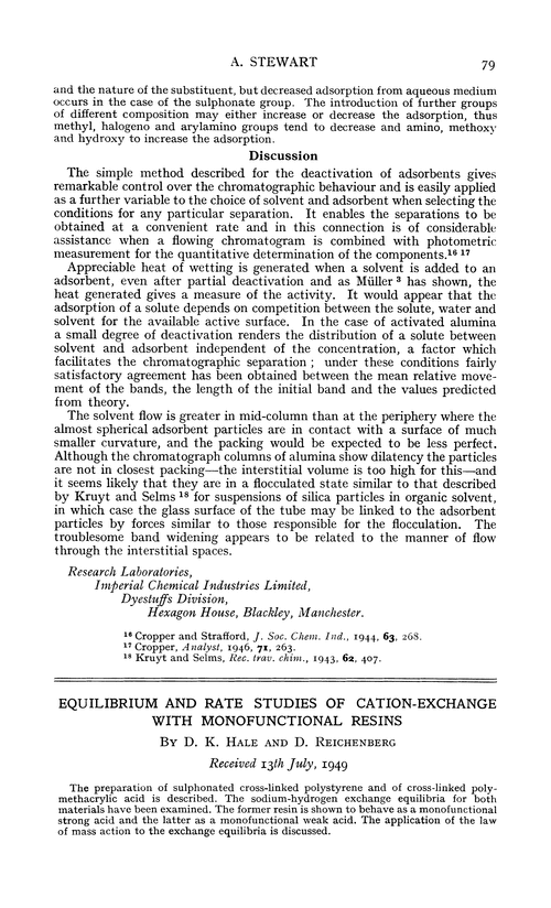 Equilibrium and rate studies of cation-exchange with monofunctional resins