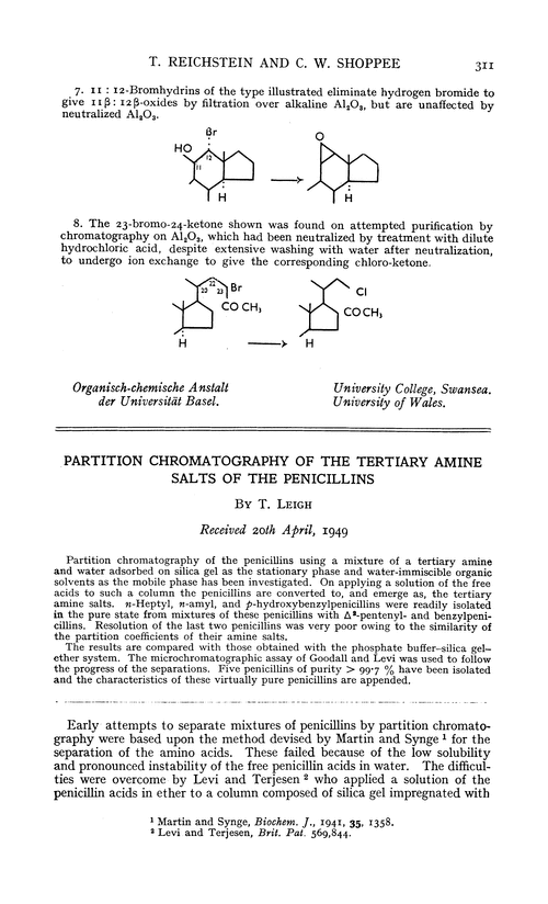 Partition chromatography of the tertiary amine salts of the penicillins