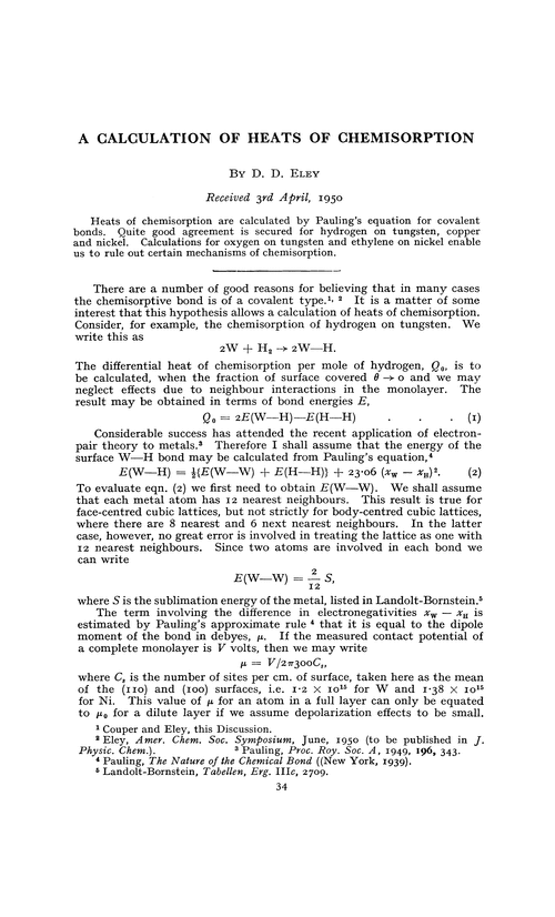 A calculation of heats of chemisorption