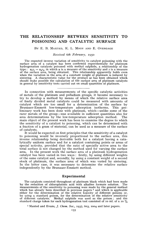 The relationship between sensitivity to poisoning and catalytic surface