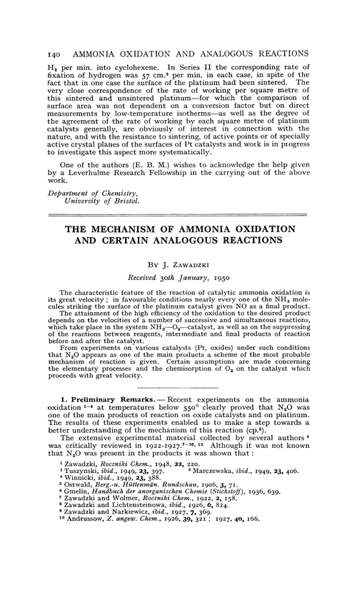The mechanism of ammonia oxidation and certain analogous reactions