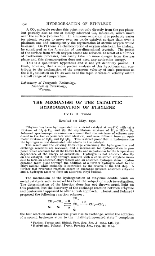 The mechanism of the catalytic hydrogenation of ethylene