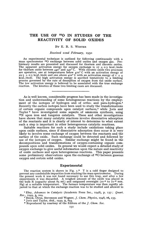 The use of 18O in studies of the reactivity of solid oxides