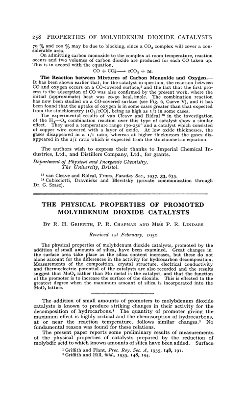 The physical properties of promoted molybdenum dioxide catalysts