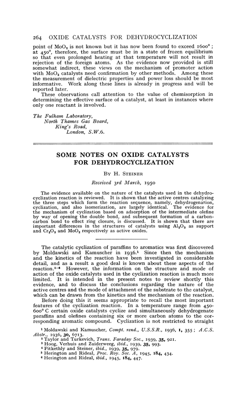 Some notes on oxide catalysts for dehydrocyclization