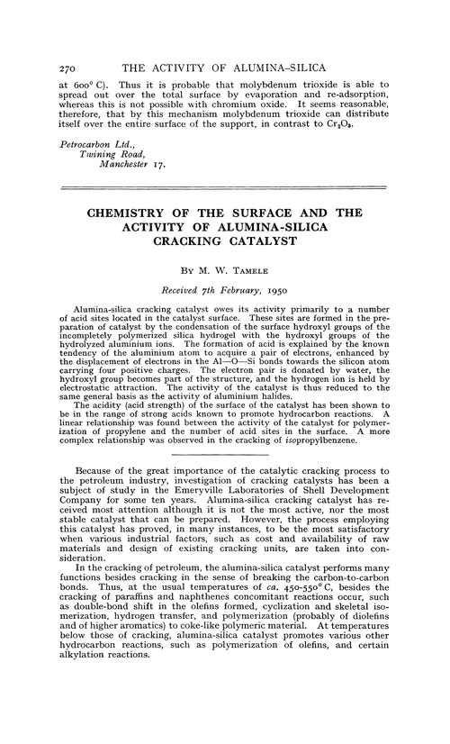 Chemistry of the surface and the activity of alumina-silica cracking catalyst