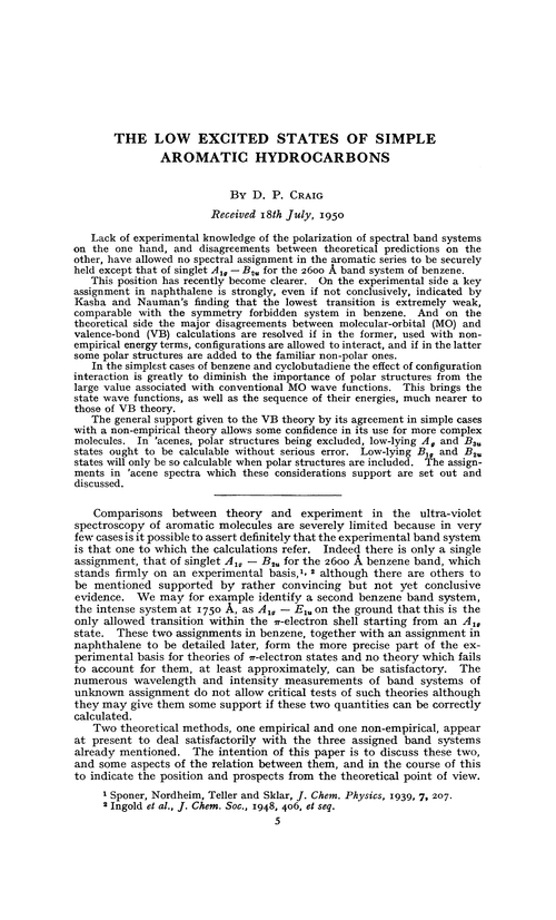 The low excited states of simple aromatic hydrocarbons