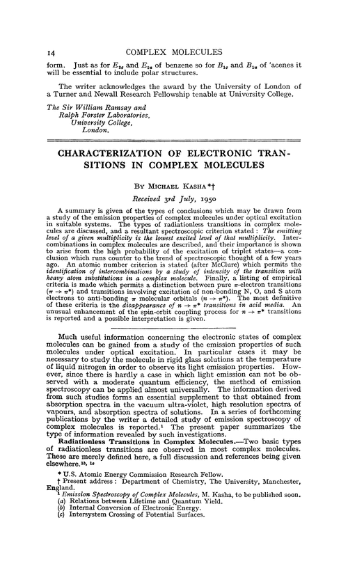 Characterization of electronic transitions in complex molecules